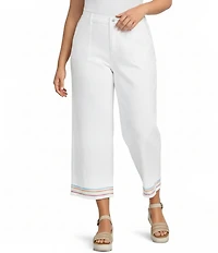 John Mark Plus Size Woven Wide Leg Embroidered Hem Ankle Pants