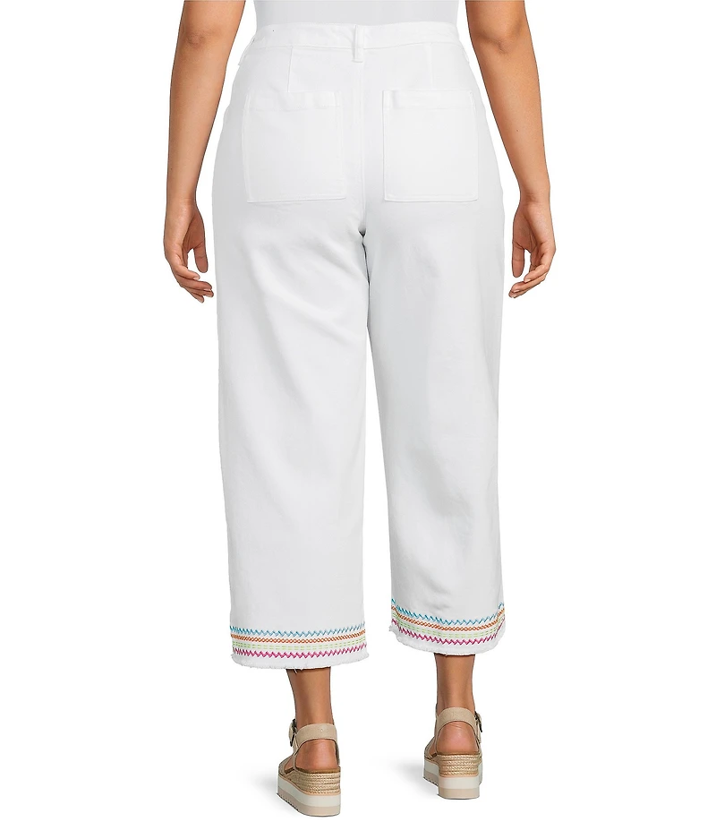 John Mark Plus Size Woven Wide Leg Embroidered Hem Ankle Pants