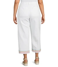 John Mark Plus Size Woven Wide Leg Embroidered Hem Ankle Pants