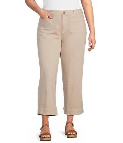 John Mark Plus Size Woven Wide-Leg Patch Pocket Jean