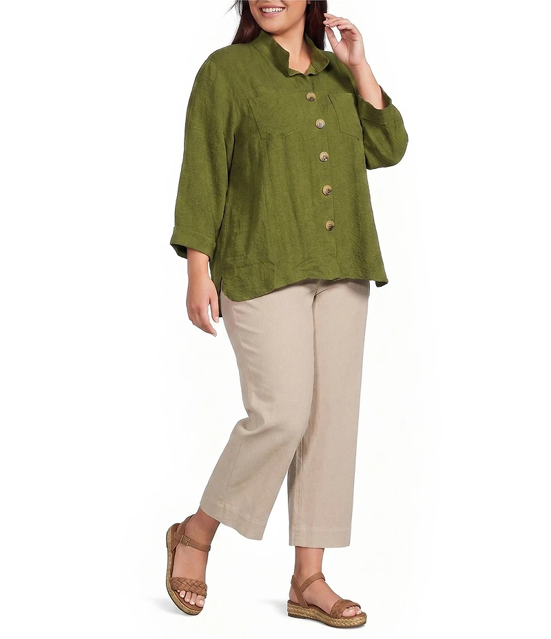 John Mark Plus Size Woven Wide-Leg Patch Pocket Jean