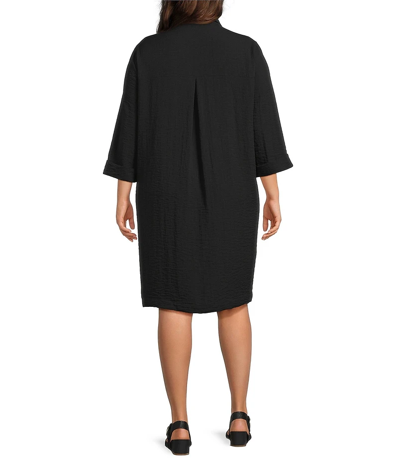 John Mark Plus Size Woven Wire Collar 3/4 Sleeve Button Front Shirtdress