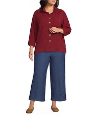 John Mark Plus Size Woven Wire Collar 3/4 Sleeve Hi-Low Hem Button-Front Shirt