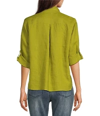John Mark Point Collar 3/4 Sleeve Button Front Tie Top