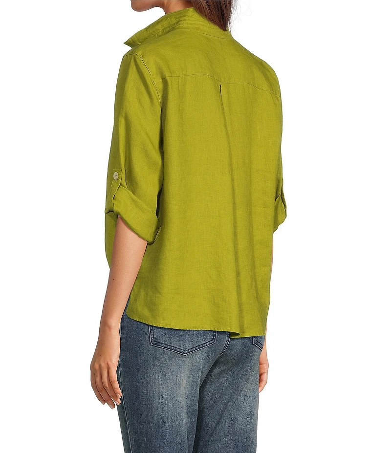John Mark Point Collar 3/4 Sleeve Button Front Tie Top