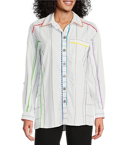 John Mark Point Collar Long Sleeve Stripe Button Front Shirt