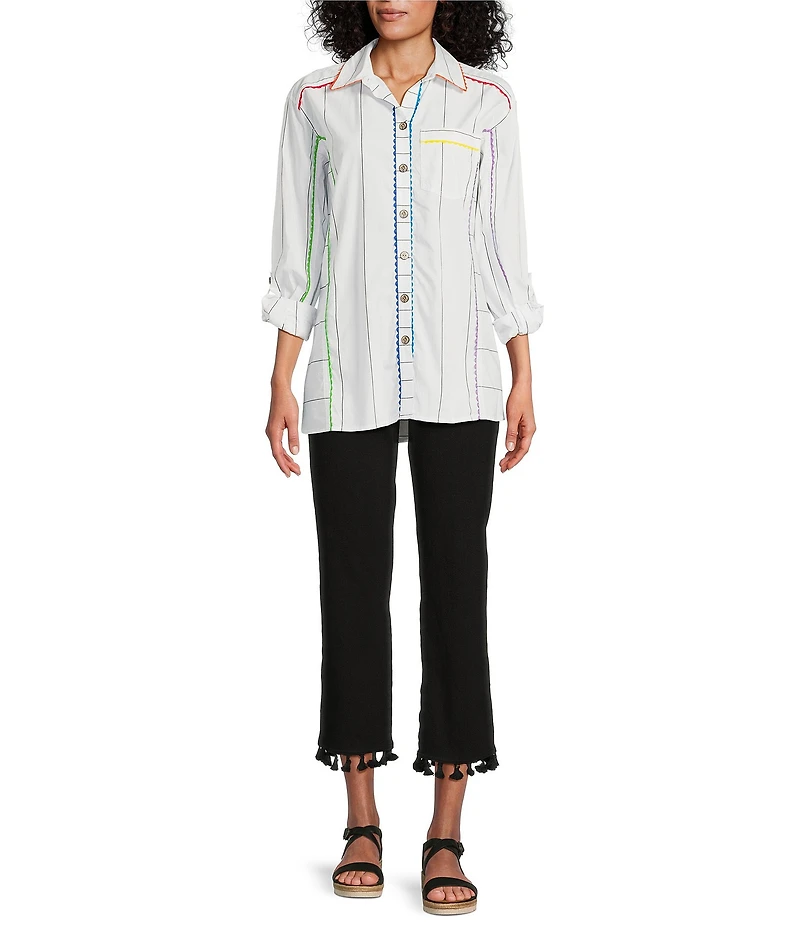 John Mark Point Collar Long Sleeve Stripe Button Front Shirt