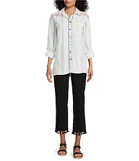 John Mark Point Collar Long Sleeve Stripe Button Front Shirt