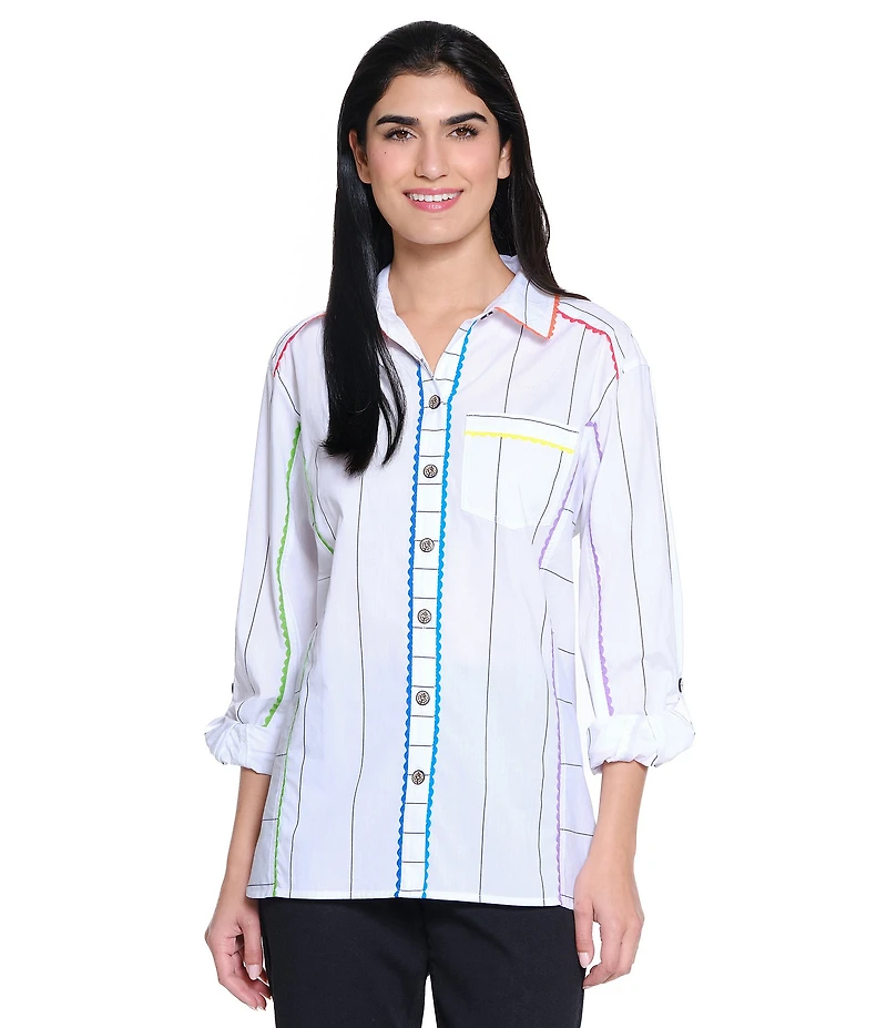 John Mark Point Collar Long Sleeve Stripe Button Front Shirt