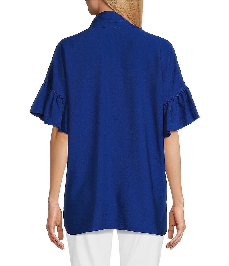 John Mark Point Collar Short Sleeve Button Front Top