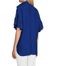John Mark Point Collar Short Sleeve Button Front Top