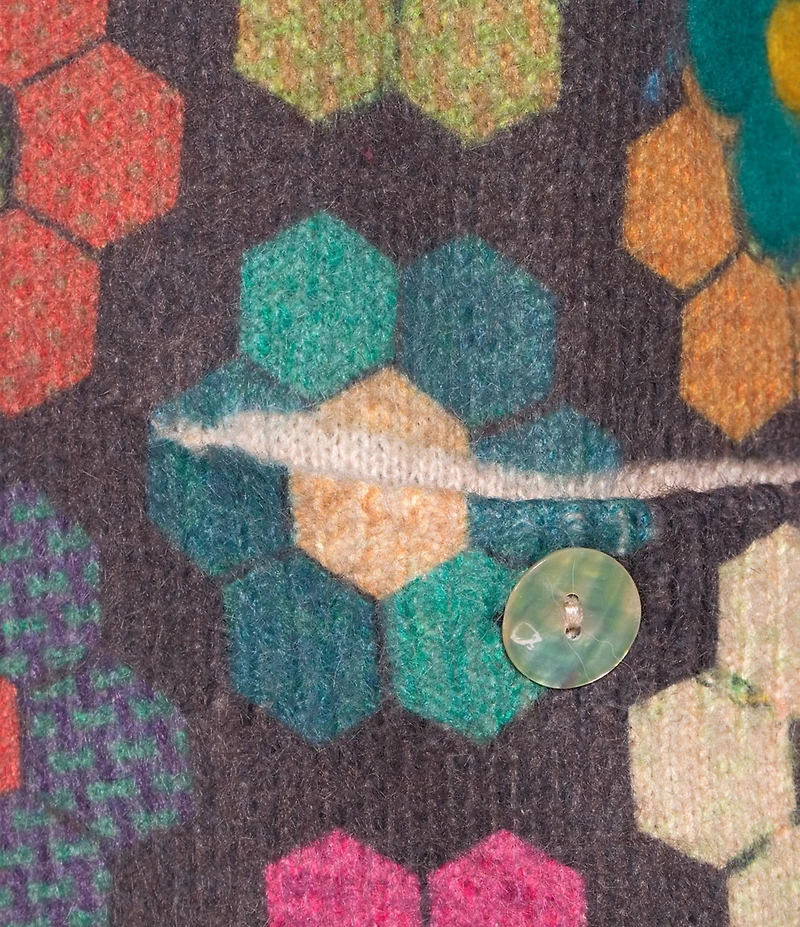 John Mark Printed Crochet All Over Floral Felting V-Neck Long Sleeve Button Front Cardigan