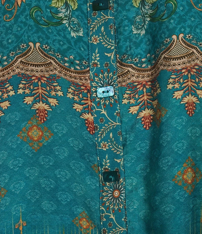 John Mark Printed Point Collar 3/4 Sleeve Button Down Tunic