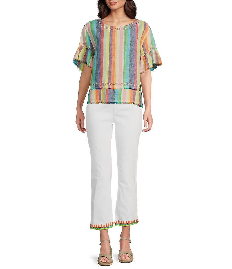 John Mark Pull On Crochet Hem Flare Leg Pants