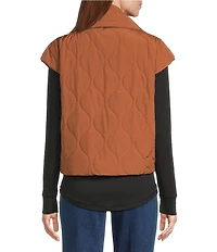 John Mark Quilted Oversized Point Collar Cap Sleeve Snap Front Puff Vest