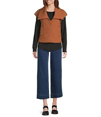 John Mark Quilted Oversized Point Collar Cap Sleeve Snap Front Puff Vest