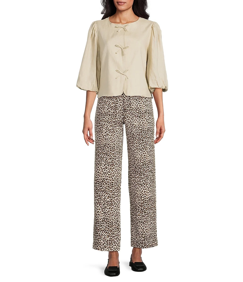 John Mark Round Neck 3/4 Bubble Sleeve Front Bow Ties Jacket