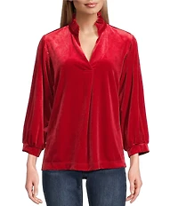 John Mark Ruffle Collar Velvet 3/4 Sleeve Pullover