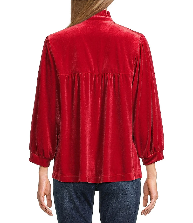 John Mark Ruffle Collar Velvet 3/4 Sleeve Pullover