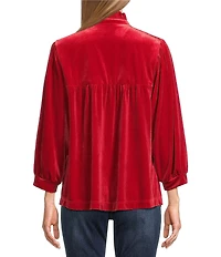 John Mark Ruffle Collar Velvet 3/4 Sleeve Pullover