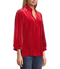 John Mark Ruffle Collar Velvet 3/4 Sleeve Pullover