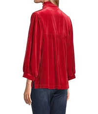 John Mark Ruffle Collar Velvet 3/4 Sleeve Pullover