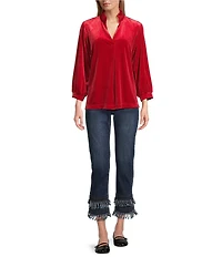 John Mark Ruffle Collar Velvet 3/4 Sleeve Pullover