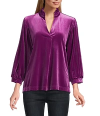 John Mark Ruffle Collar Velvet 3/4 Sleeve Pullover