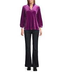 John Mark Ruffle Collar Velvet 3/4 Sleeve Pullover