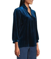 John Mark Ruffle Collar Velvet 3/4 Sleeve Pullover