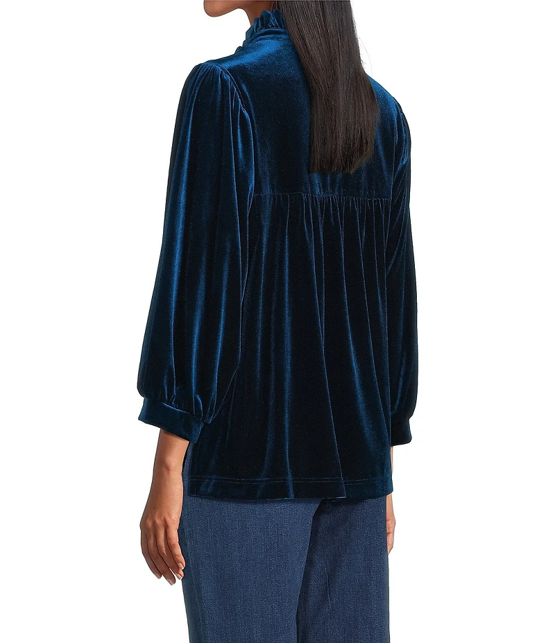 John Mark Ruffle Collar Velvet 3/4 Sleeve Pullover