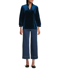 John Mark Ruffle Collar Velvet 3/4 Sleeve Pullover
