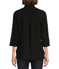 John Mark Solid Woven 3/4 Sleeve Wire Collared Button Front Patch Pocket Camp Shirt