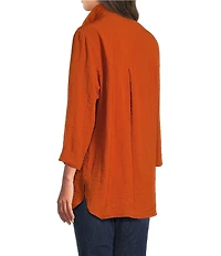 John Mark Solid Woven 3/4 Sleeve Wire Collared Button Front Patch Pocket Camp Shirt