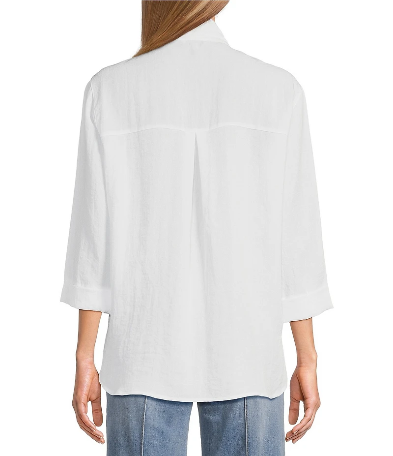 John Mark Solid Woven 3/4 Sleeve Wire Collared Button Front Patch Pocket Camp Shirt