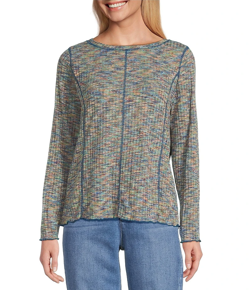 John Mark Space Dye Scoop Neck Long Sleeve Knit Top