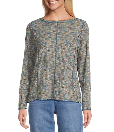John Mark Space Dye Scoop Neck Long Sleeve Knit Top