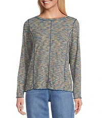John Mark Space Dye Scoop Neck Long Sleeve Knit Top