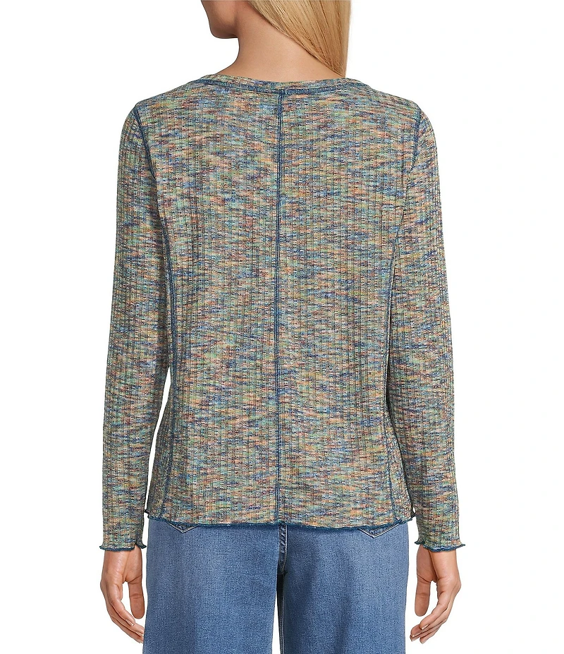 John Mark Space Dye Scoop Neck Long Sleeve Knit Top