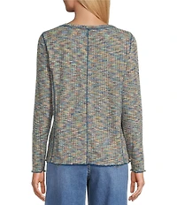 John Mark Space Dye Scoop Neck Long Sleeve Knit Top