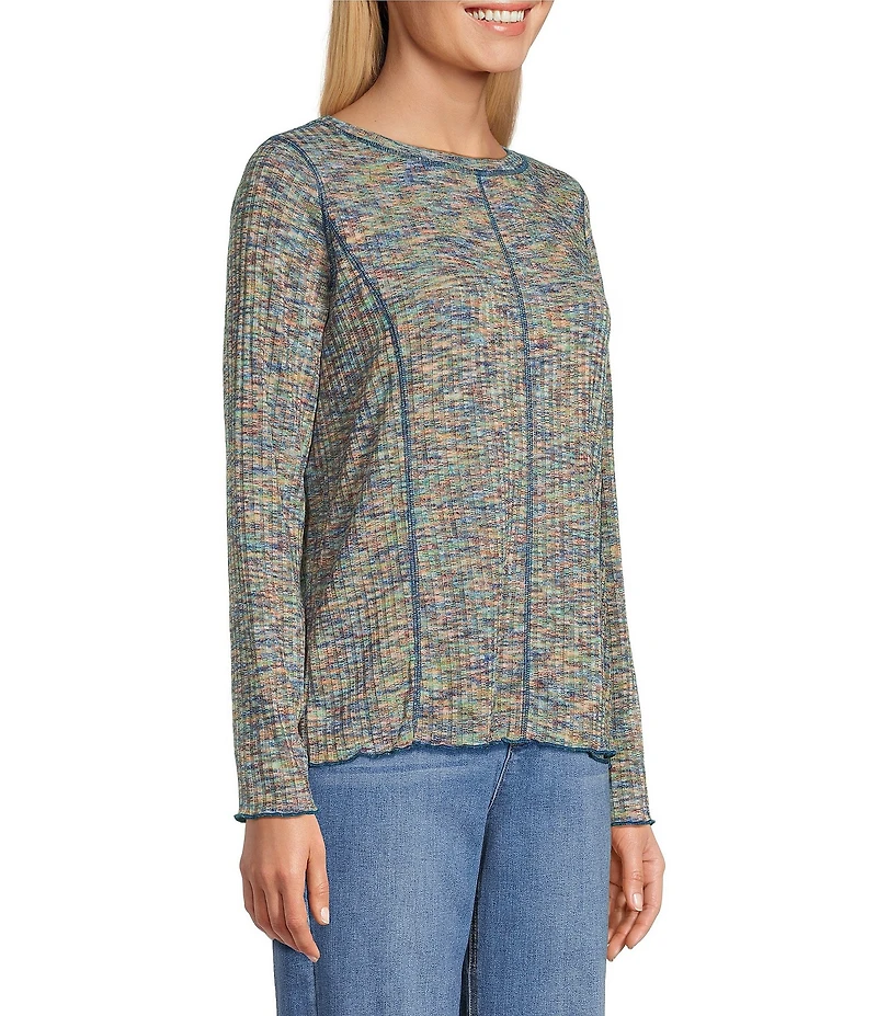 John Mark Space Dye Scoop Neck Long Sleeve Knit Top