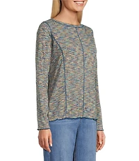 John Mark Space Dye Scoop Neck Long Sleeve Knit Top