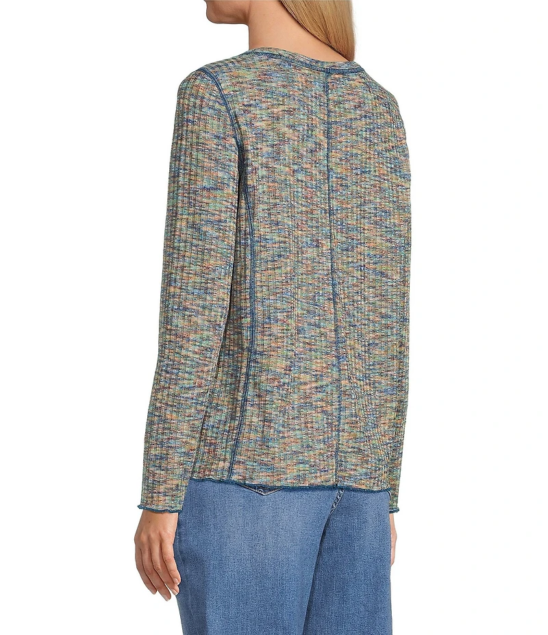 John Mark Space Dye Scoop Neck Long Sleeve Knit Top