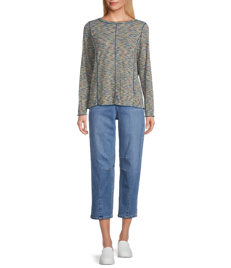 John Mark Space Dye Scoop Neck Long Sleeve Knit Top