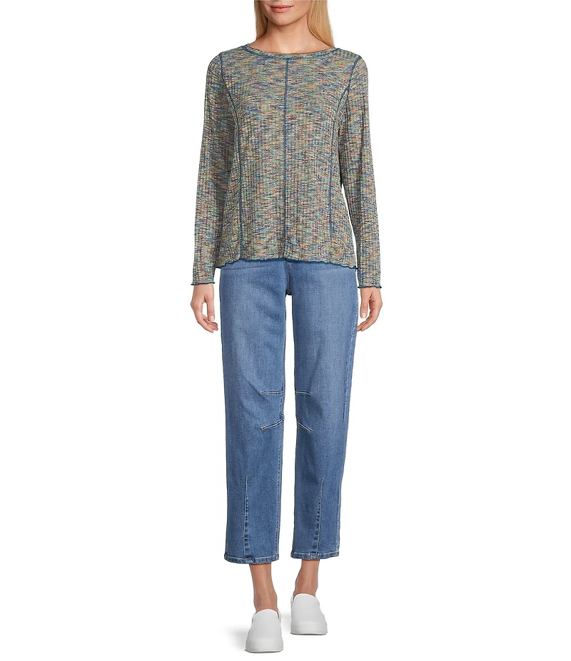 John Mark Space Dye Scoop Neck Long Sleeve Knit Top