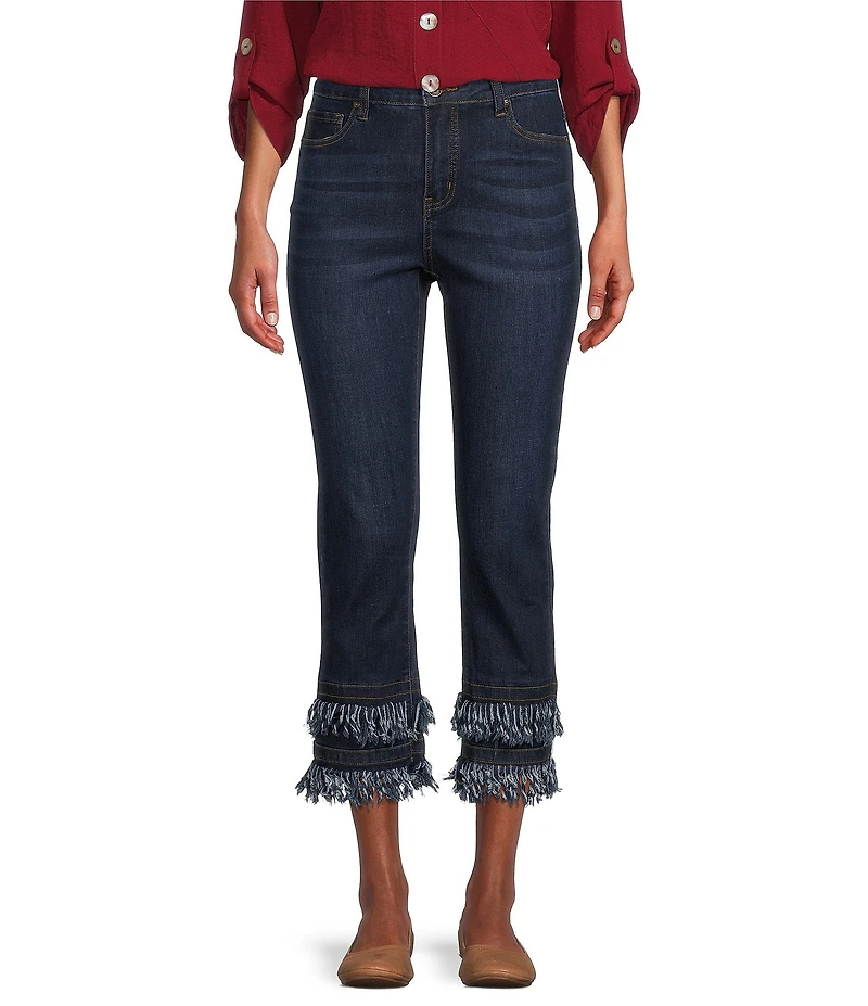 John Mark Straight Leg 5-Pocket Fringe Hem Crop Jeans
