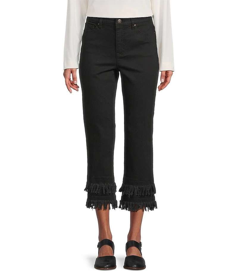 John Mark Straight Leg 5-Pocket Fringe Hem Crop Jeans