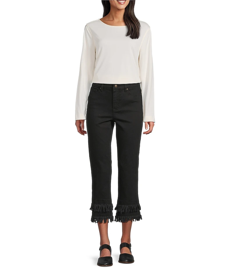 John Mark Straight Leg 5-Pocket Fringe Hem Crop Jeans