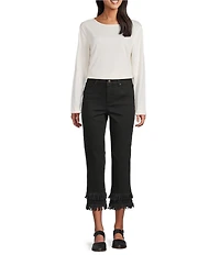 John Mark Straight Leg 5-Pocket Fringe Hem Crop Jeans