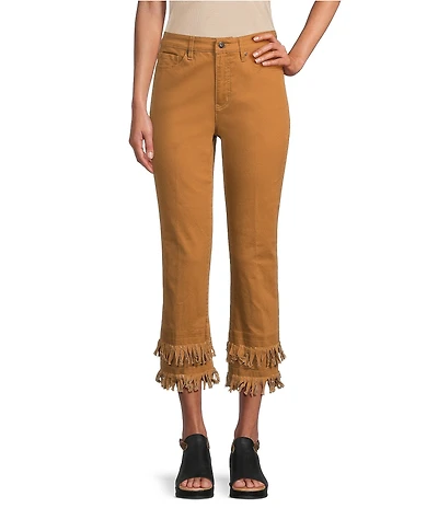 John Mark Straight Leg 5-Pocket Fringe Hem Crop Jeans